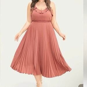 Plus Size 14 16 1x BloomChic in Pink Ruffle Pleated Flowy Dress with Pockets